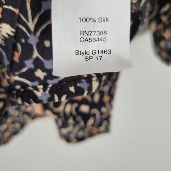 Madewell Silk Blouse 3/4 Bell Sleeve Peplum Patterned Black Multicolor Size L - Picture 9 of 11